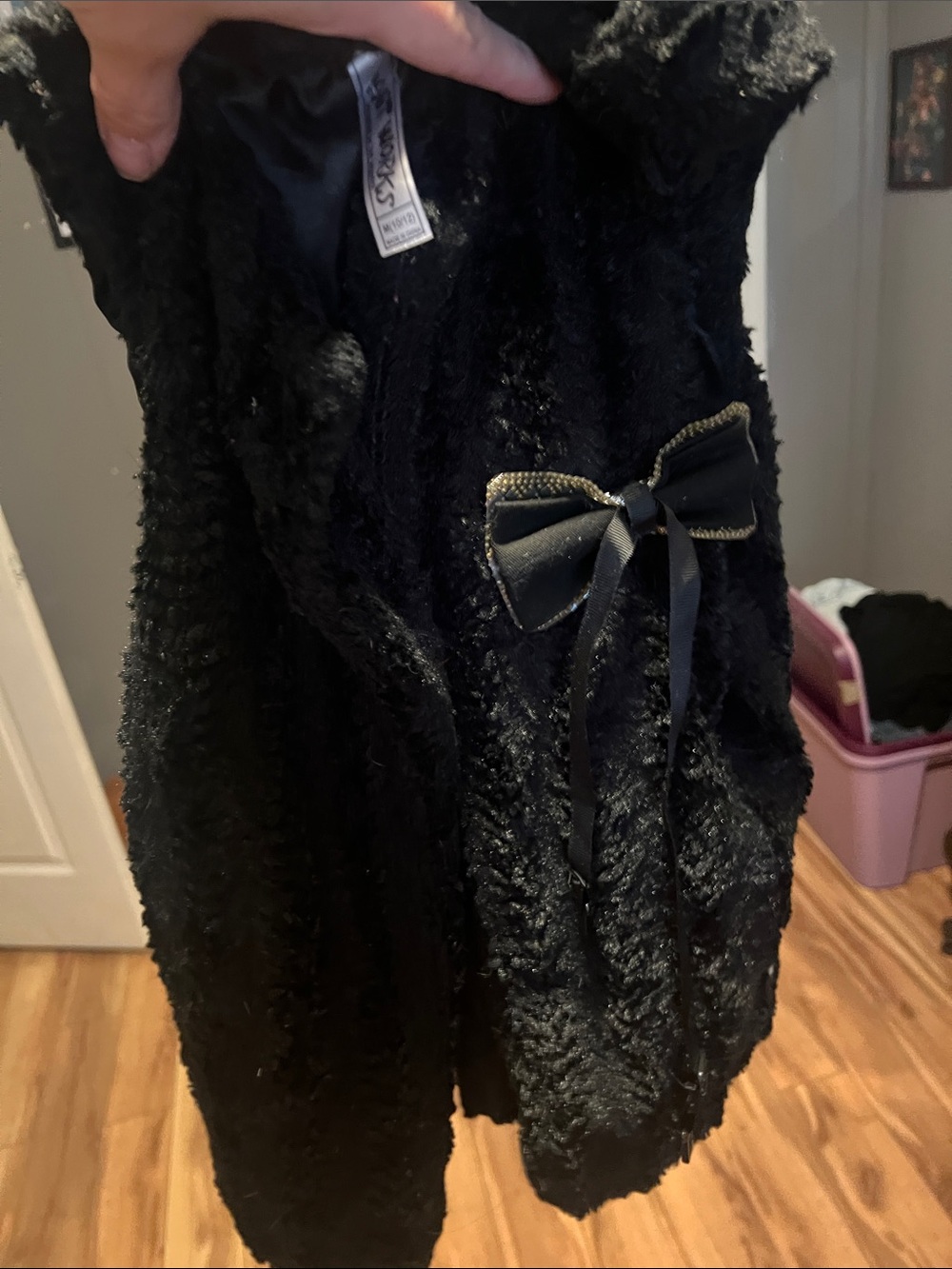 Knitworks Black Faux Fur Vest with Bow Trim